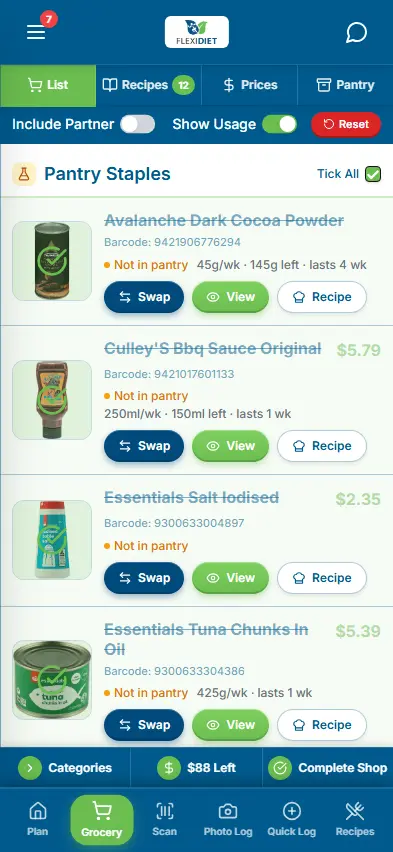 Full week meal plan with grocery list