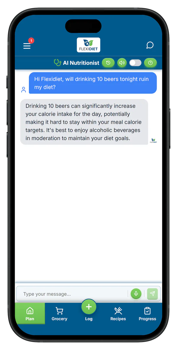 FlexiDiet AI nutritionist chat with personalised feedback